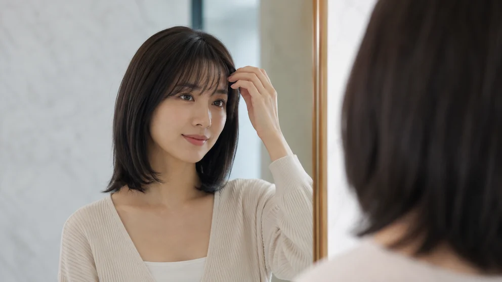 앞머리와 옆머리가 자연스럽게 연결된 여자가발