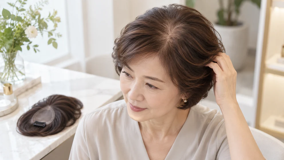 50대 여성 정수리 숱 감소에 부분가발과